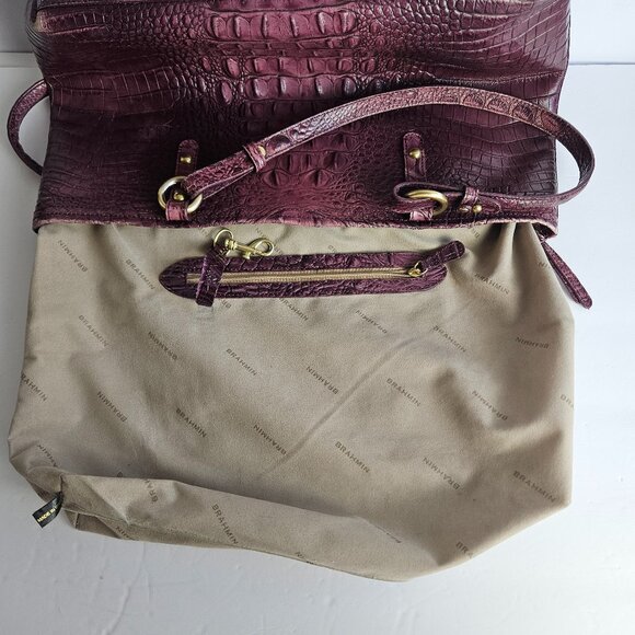 Brahmin Asher Melbourne Medium Maroon Croco Embossed Leather Shoulder Bag - Picture 10 of 16